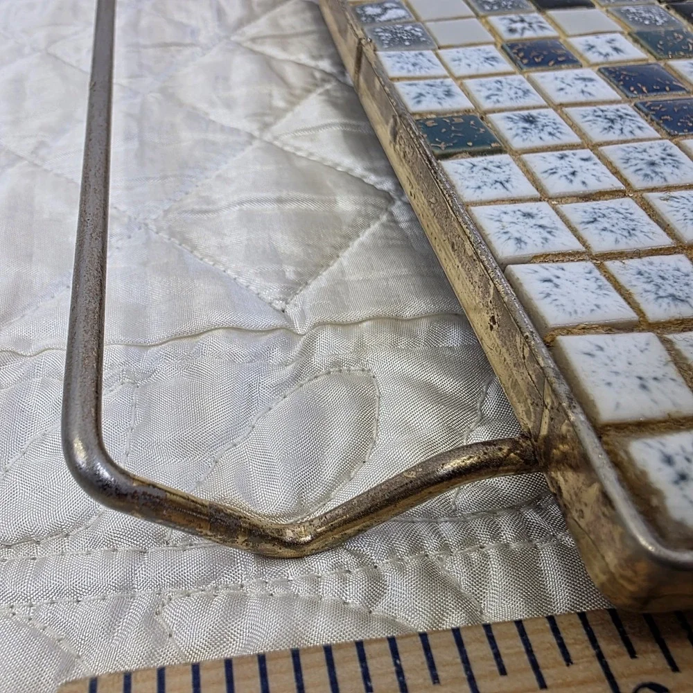 Vintage Blue Mosaic‎ Tile Trivet Hot Plate Mid Century Modern Metal Holder